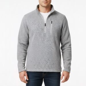 Woolrich Sweater 1/4 Zip Mens L Heather Gray Pullover Zip Pocket